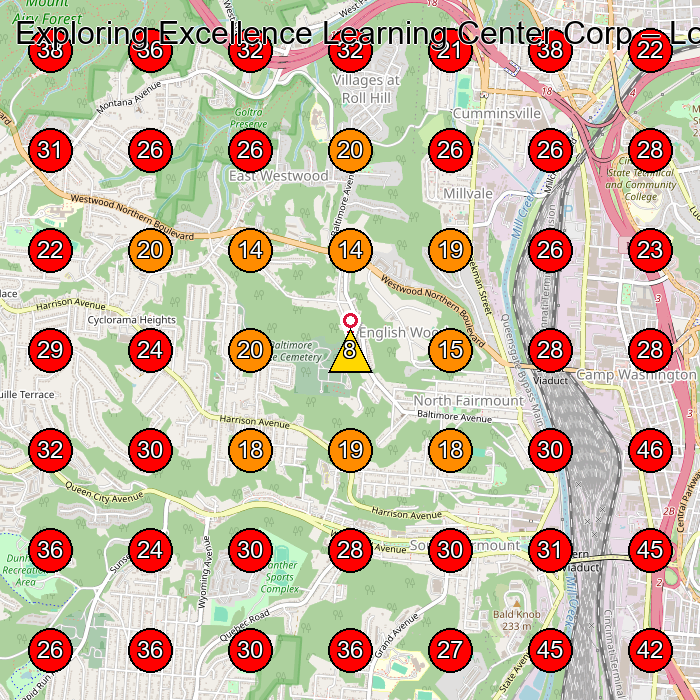 Exploring Excellence Learning Center Corp GeoGrid visibility map for Preschool in Cincinnati